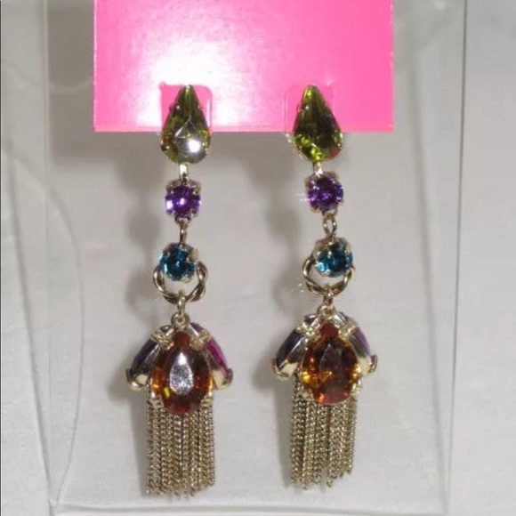 Betsey Johnson Crystal Tassel Drop Earrings - Picture 2 of 5
